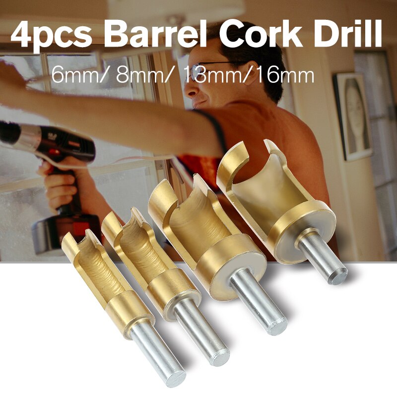 4pcs 跲 ڸũ 帱 ÷ Ŀ 帱 Ʈ    ׳   ƹ     Ŵ/4pcs Barrel Cork Drill Plug Cutter Drill Bit Bored Hole Wood Tenon Hole Saw Arbors